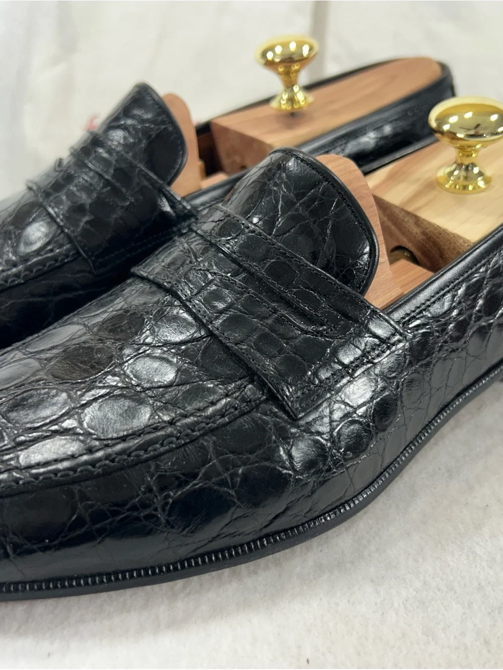 Salvatore Ferragamo Texas Black Crocodile Penny Loafers Mens 10.5 D Italy Box